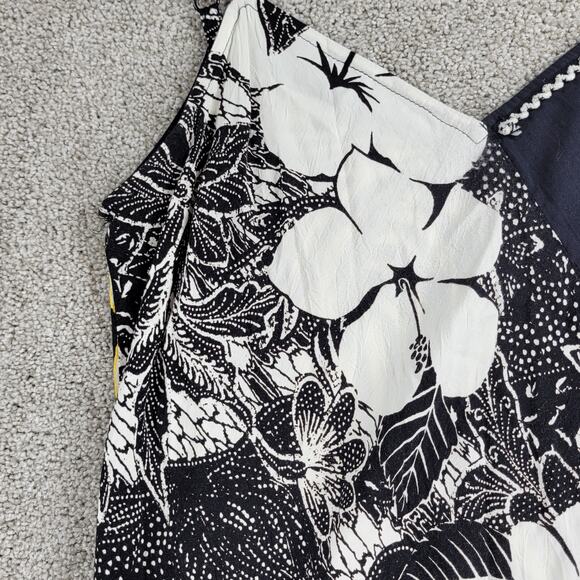 VTG Jams World Voile Zabiscus Dress Womens L Black White Rare Print Side Slit - Picture 7 of 14